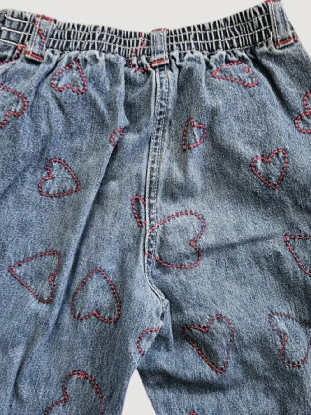 Vintage GYMBOREE Embroidered Hearts Flare Leg Denim Jeans Girls Size 7